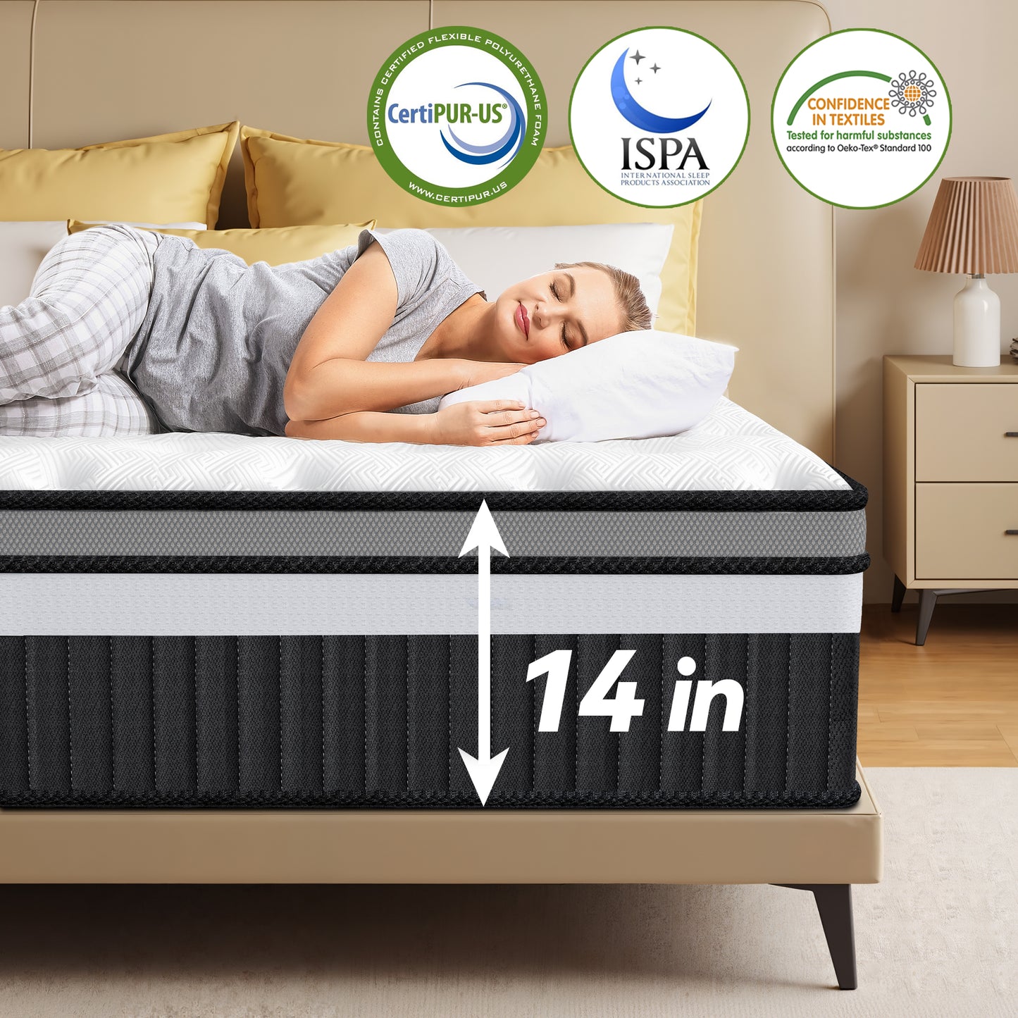 14 Inch King Mattress in a Box - Hybrid Cooling Gel Memory Foam & Coils, Medium Firm Feel, CertiPUR-US Certified for Pressure Relief & Edge Support, Ideal for Side Sleepers