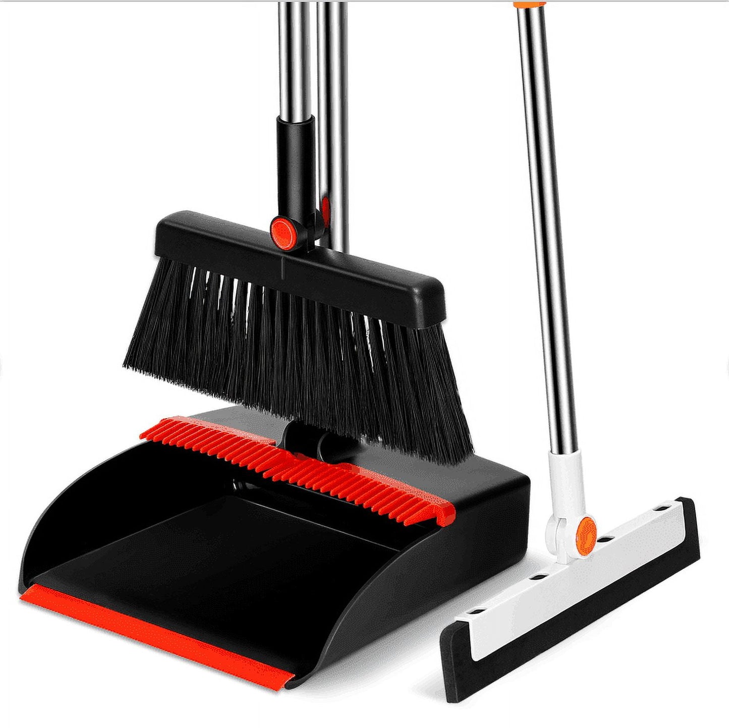 Dustpan and Broom Set plus Squeegee Dustpan Broom Combo with Extendable & Adjustable Upright Poles to 52.4¡± Easy to Store Perfect for Kitchen, Outdoor, Lobby Floor and Office
