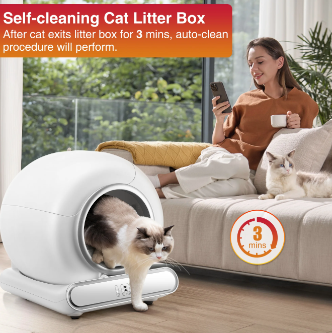 MAJUNES Self-Cleaning Cat Litter Box for Multiple Cats, Automatic 65 L Capacity with WiFi APP Control, Health Monitoring, Odor Control, Quiet Operation, Includes 2 Liner Rolls, Easy Setup