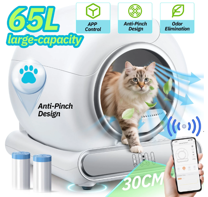 Self Cleaning Cat Litter Box, Automatic Cat Litter Box for Multiple Cats, Sensor Protection