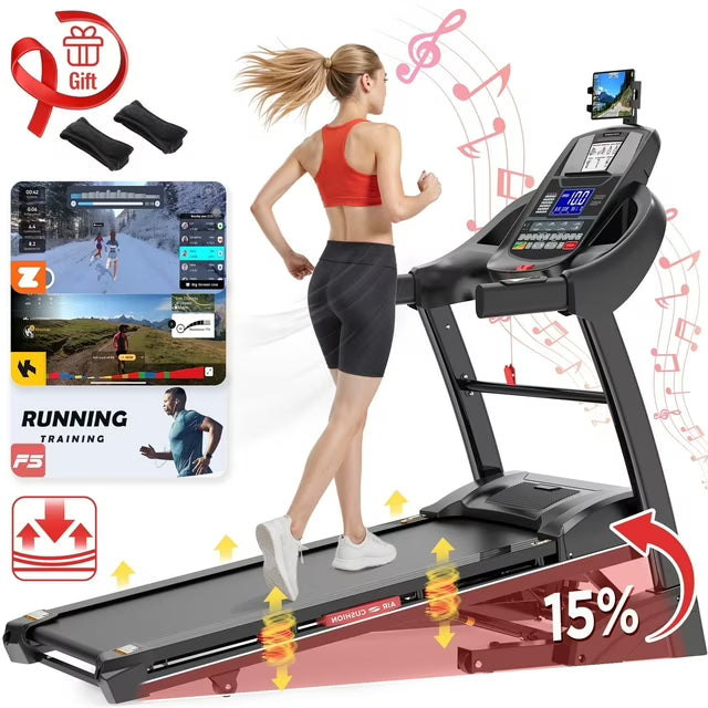 4.5HP Folding Treadmill for Home with 15% Auto Incline,Treadmill 300 LB Capacity Bluetooth App Control, Shock Absorption Running Belt, 0.6–10 MPH,71 Workout Programs