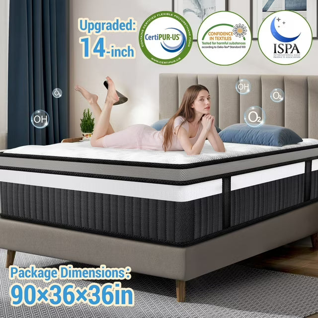 FaayFian 14" King Size Mattress,Gel Memory Foam Mattress, King Hybrid Mettress in a Box for Cooling Sleeping & Pressure Relief, Medium Firm, CertiPUR-US
