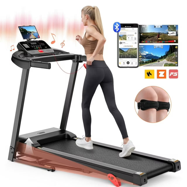 2.75HP Folding Treadmill w/ 300LBS Capacity, Incline Treadmill for Home Jogging Walking, 64+7 Program, Smart APP Track, Wide Shock Absorption, HiFi Bluetooth MP3 speakers, Portable Treadmill