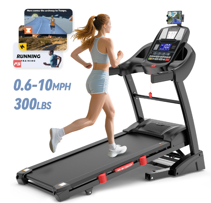 300 lbs Portable Folding Treadmill, 4.75 HP Foldable Compact Treadmill for Home/Office, Walking Running Treadmill with LED Display for Exercise,64 Workout Programs, Bluetooth Speakers & App Control