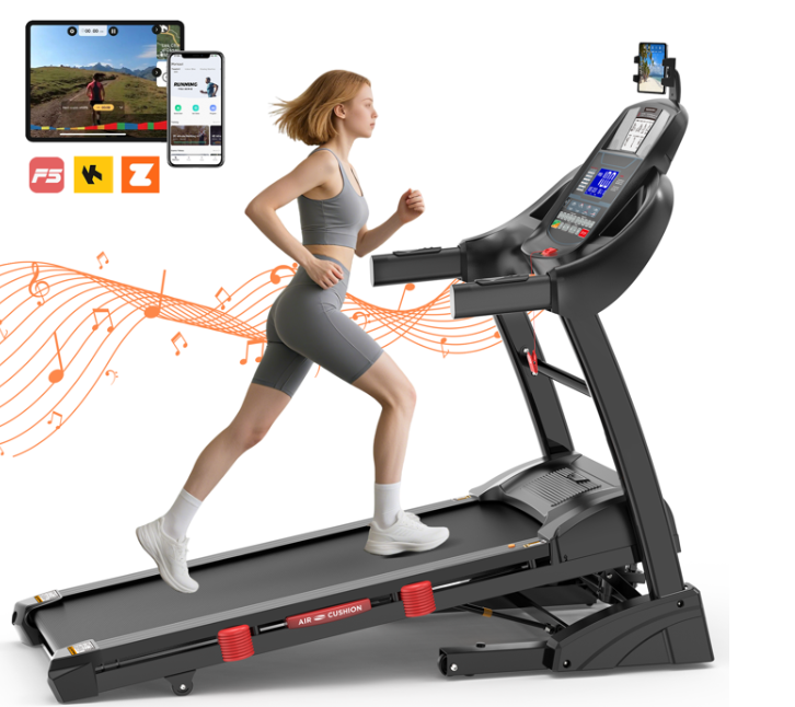 Qvamodo 4.5HP Treadmill for Home, Folding Treadmill with 15-Level Auto Incline,10 MPH Portable Treadmill 300 LB Capacity, Foldable Treadmill with 64+3+3+3 Programs Bluetooth, LED Display, APP Control
