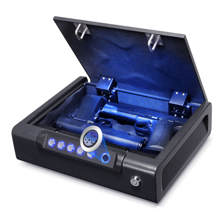 Famistar Gun Safe with Biometric Fingerprint Identification and Electronic Combination Lock, 2 Handgun Pistols Capacity