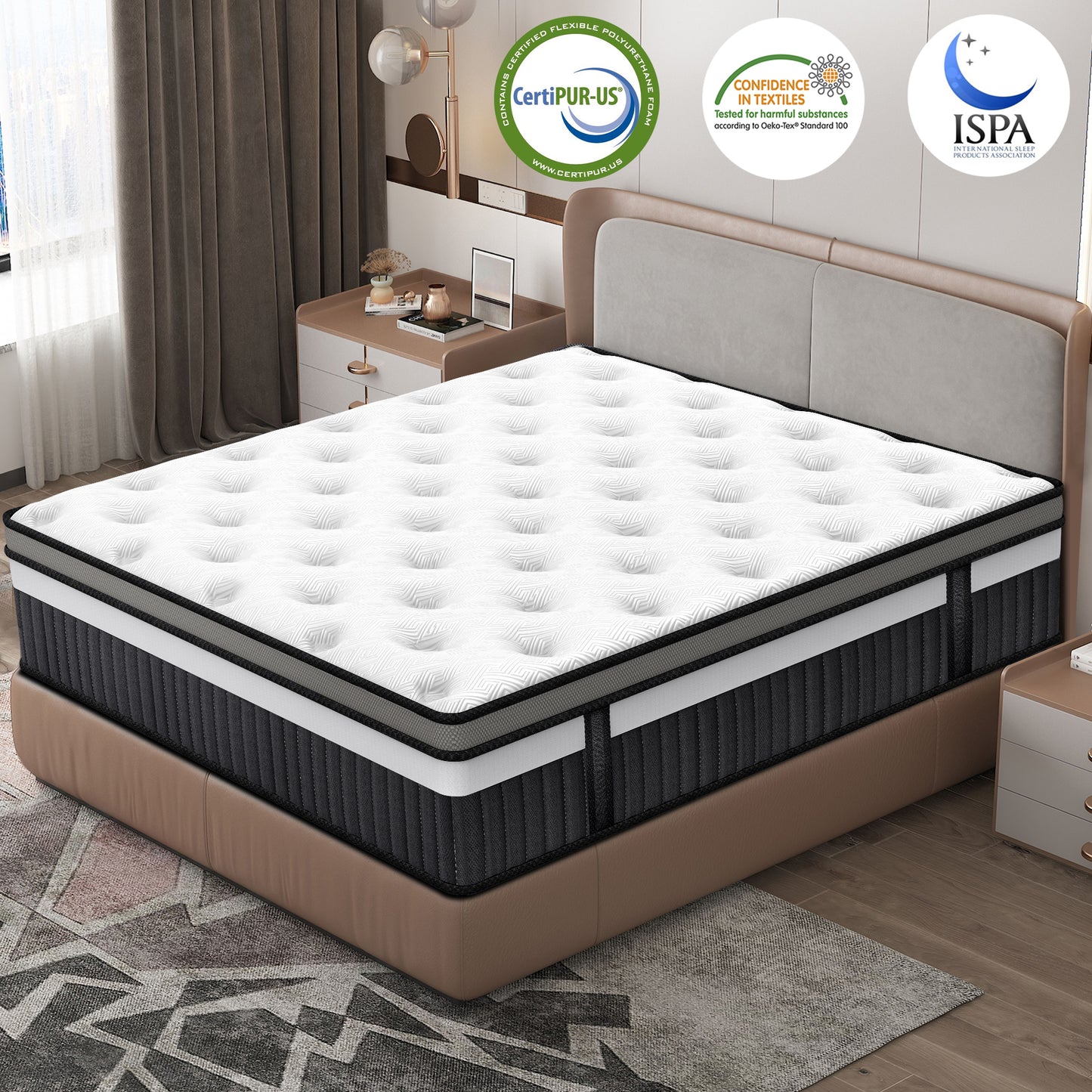 Qvamodo 14 inch King Size Mettress in a Box, Cooling Gel Memory Foam and Pocket Spring Hybrid Mettress, Medium