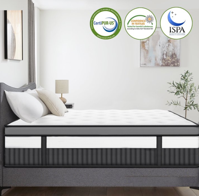 Qvamodo 14 Inch Memory Foam Mattress, Queen Size Mattres in a Box With Individual Pocket Spring for Motion Isolation,CertiPUR-US