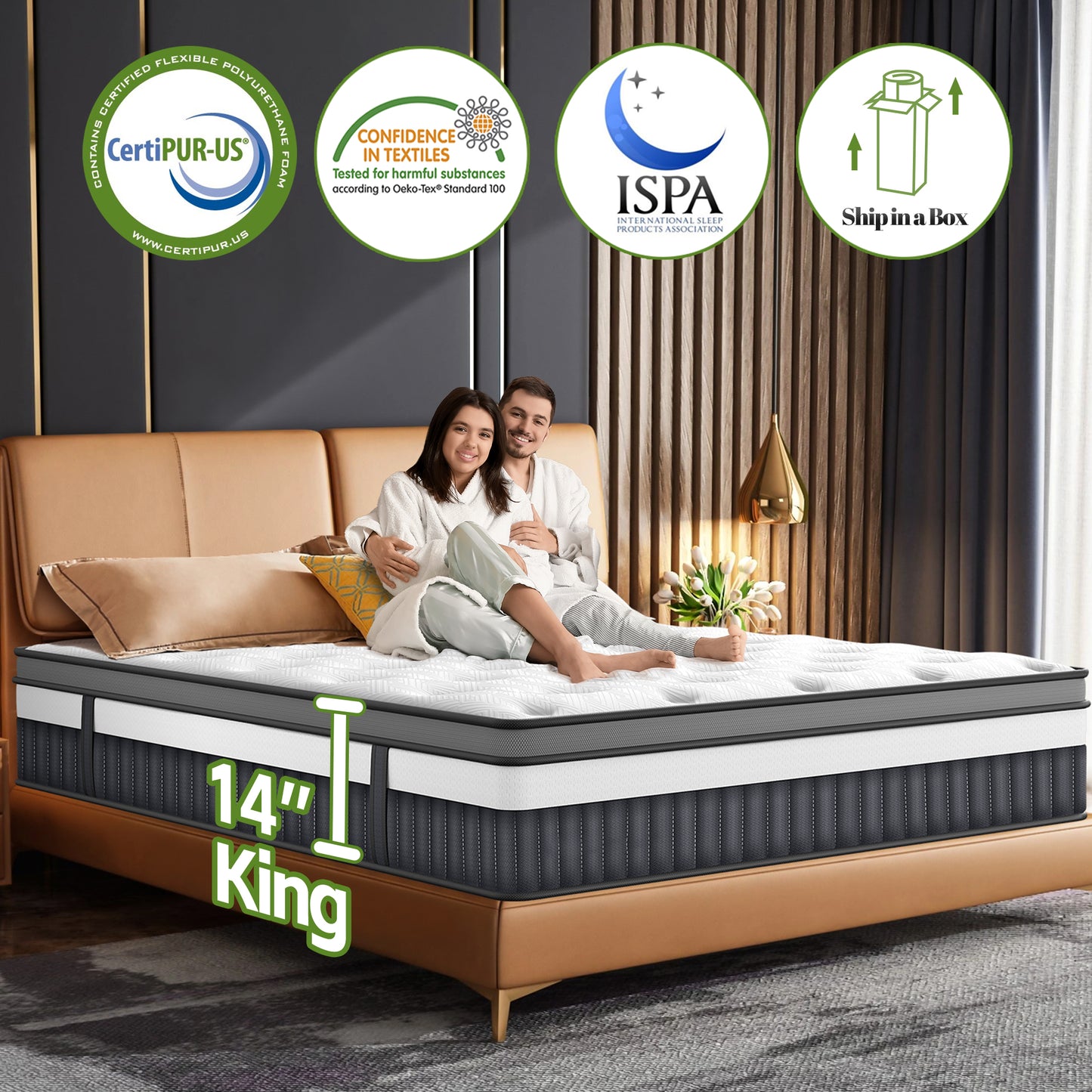 Memory Foam Mattress, 14 in King Size Mattress for Cool Sleep & Pressure Relief, Mattress in a Box, Medium Firm, Motion Isolating, CertiPUR-US Certified