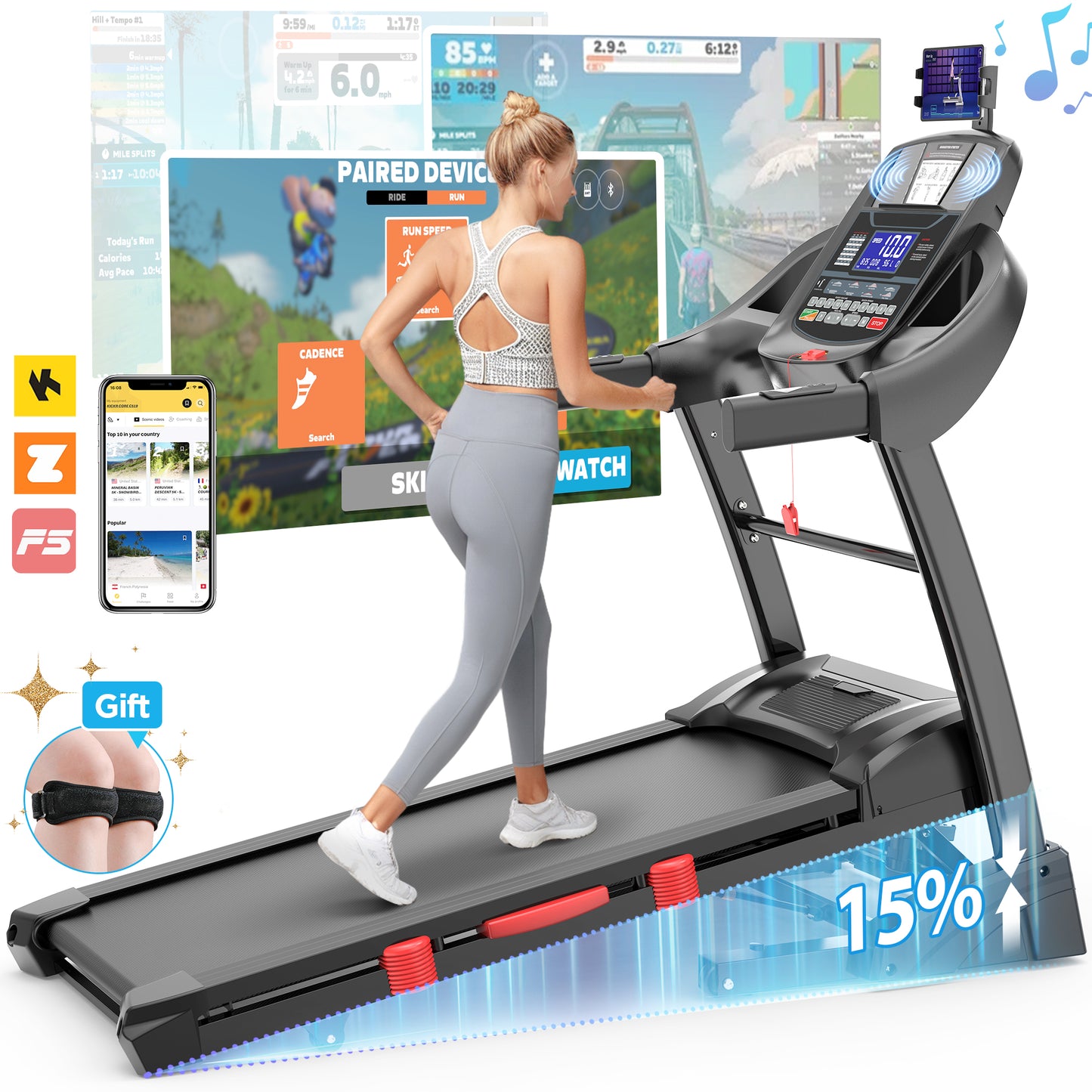 Qvamodo Treadmill 300 lb Capacity, 4.5 HP Folding Treadmill with Incline, Treadmills for Home w/ 50" x 18" Ultra-Wide Tread Belt Electric Walking Exercise Machine Running Treadmill for Home Gym