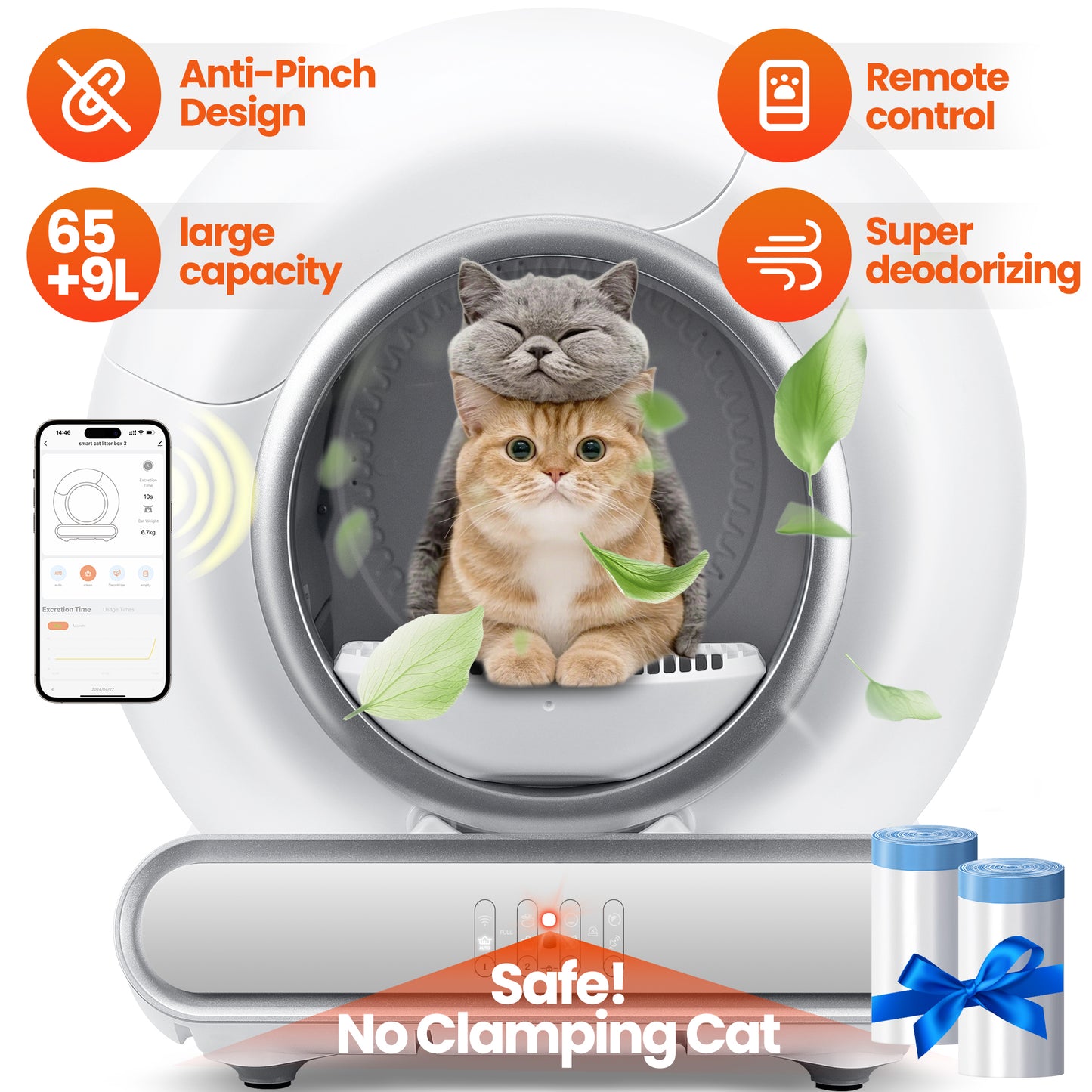 Self-Cleaning Cat Litter Box, Automatic Cat Litter Box with APP Control