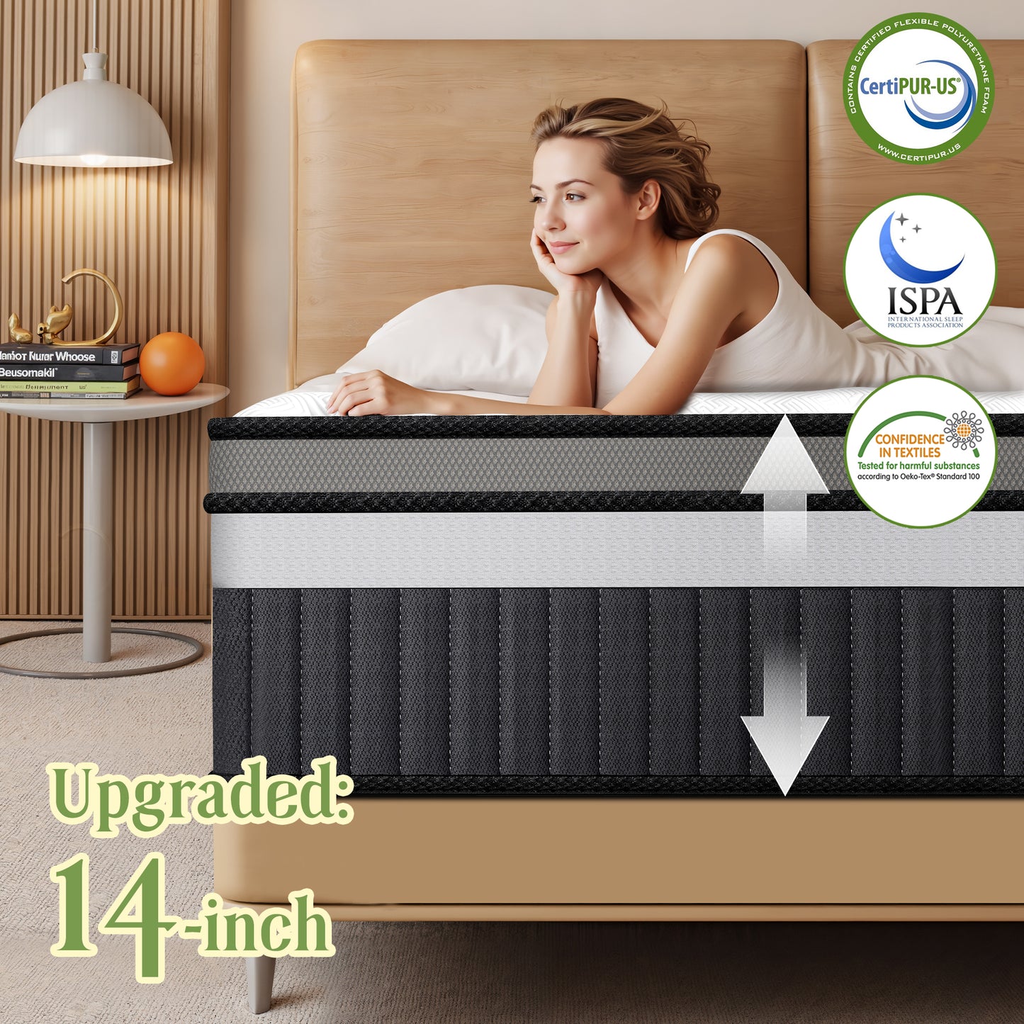 14in Memory Foam Mattress, Queen Mattress in a Box, Gel Mattress with Motion Isolation, Medium Firm, CertiPUR-US Certified, White