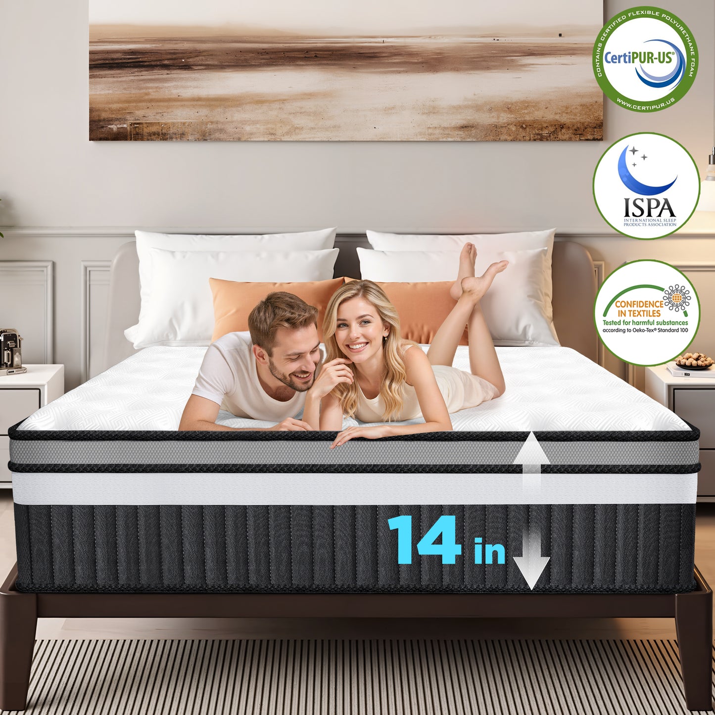 Queen Mattress 14inch, Cooling Memory Foam Mattress in a Box, Medium Firm Breathable, Motion Isolation, Pressure Relief, CertiPUR-US Certified