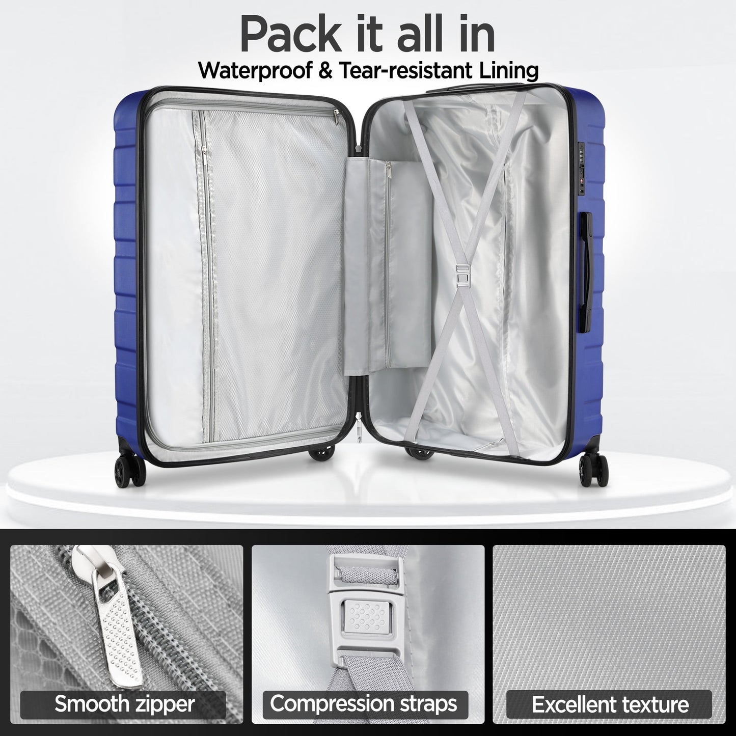 4Pcs Hardshell Luggage Set, Lightweight Suitcases w/ Spinner Wheels, Carry on Luggage, Blue