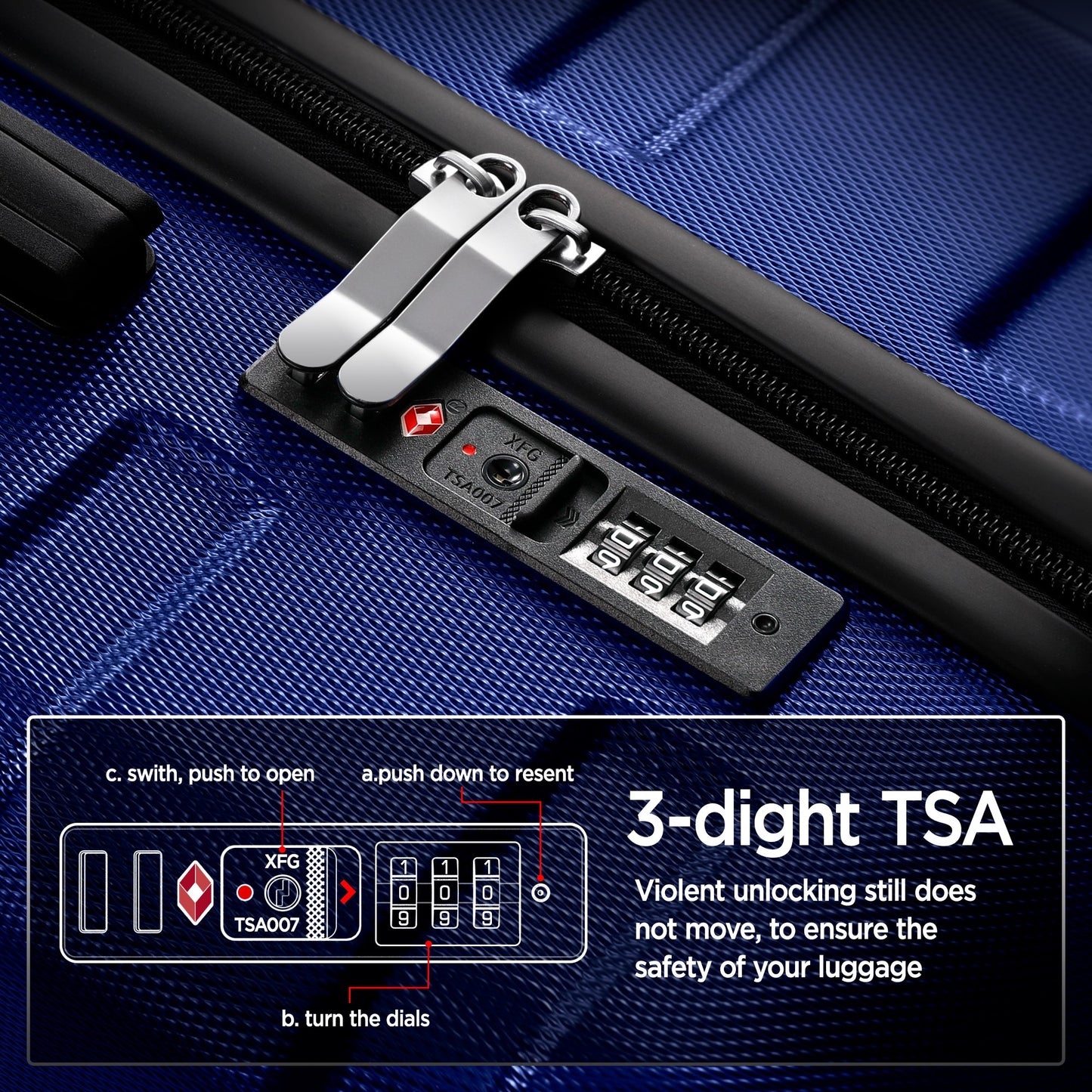 ODYAAZ Luggage Sets 4 Piece (14/20/24/28)" Lightweight Hardside Spinner Checked Luggage Navy Blue