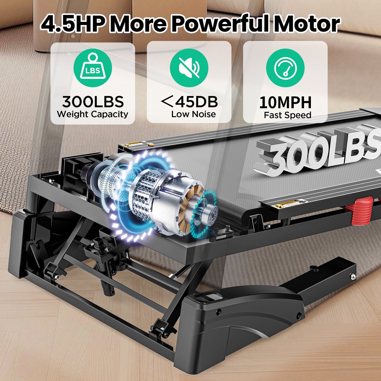 10MPH Folding Treadmill w/ 15% Auto Incline, 300lb Capacity, Treadmill for Home Portable Foldable Exercise Equipment