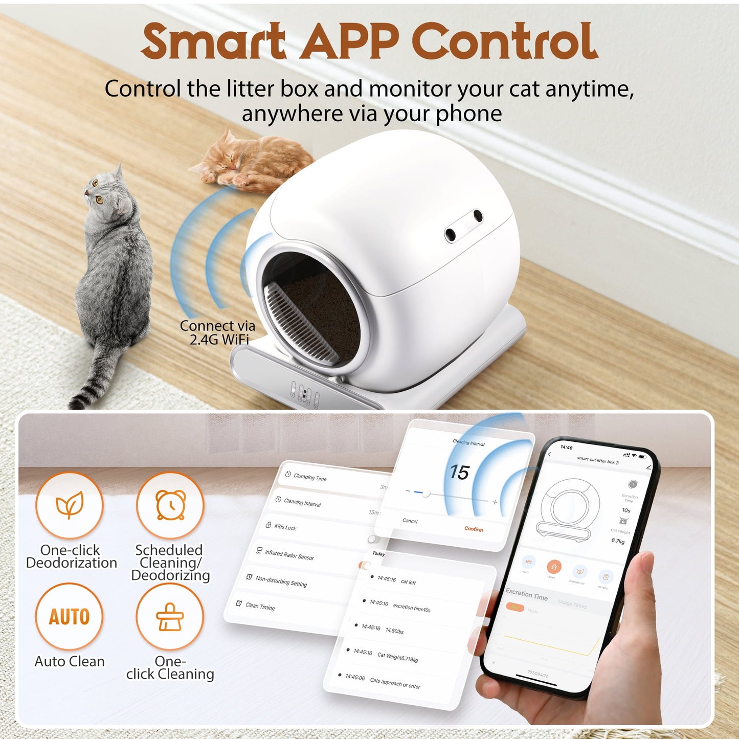 Self Cleaning Cat Litter Box, Automatic Litter Box w/ Liner, Sensor Protection for Multi Cat