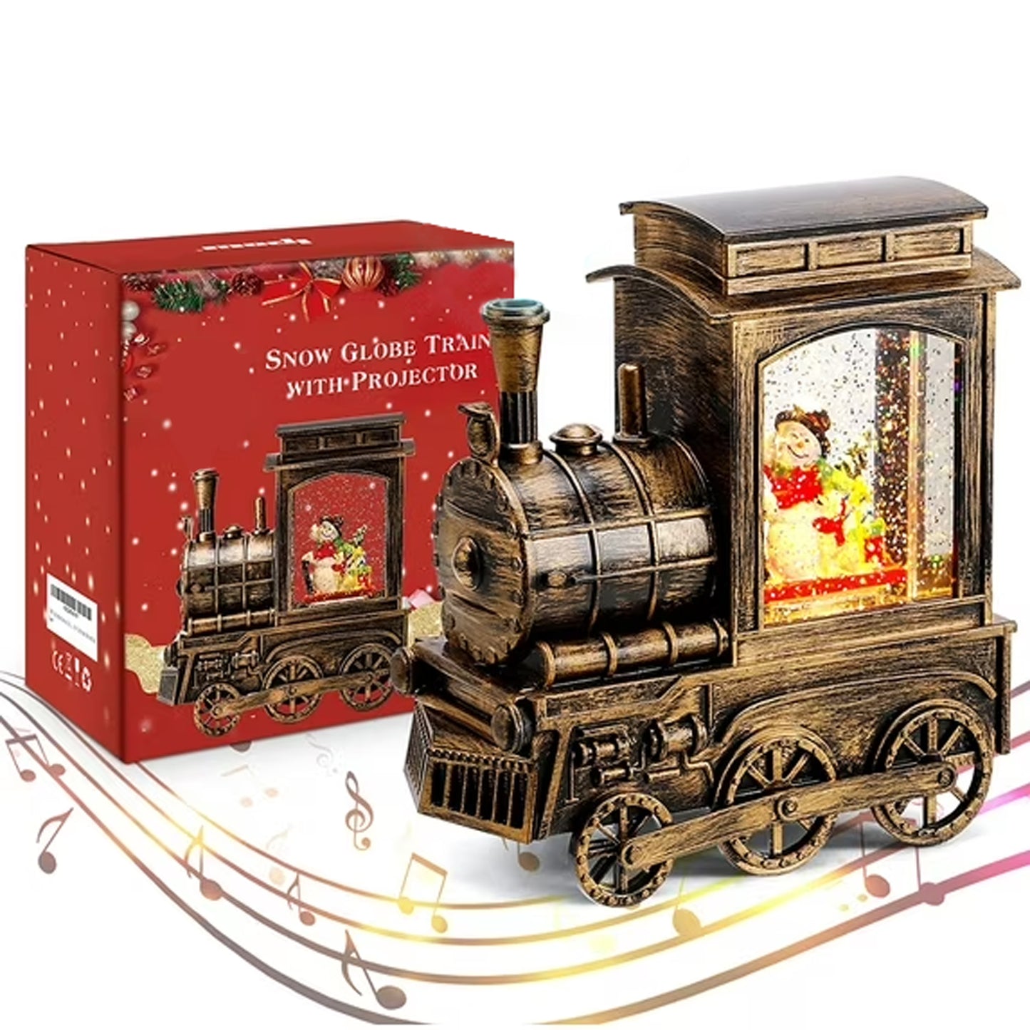 Campmoy Christmas Music Flashing Lantern with Santa Puppy, Water Spinning Flashing Music and Lights, 6-Hour Timer, USB Powered and Battery Powered Music Box