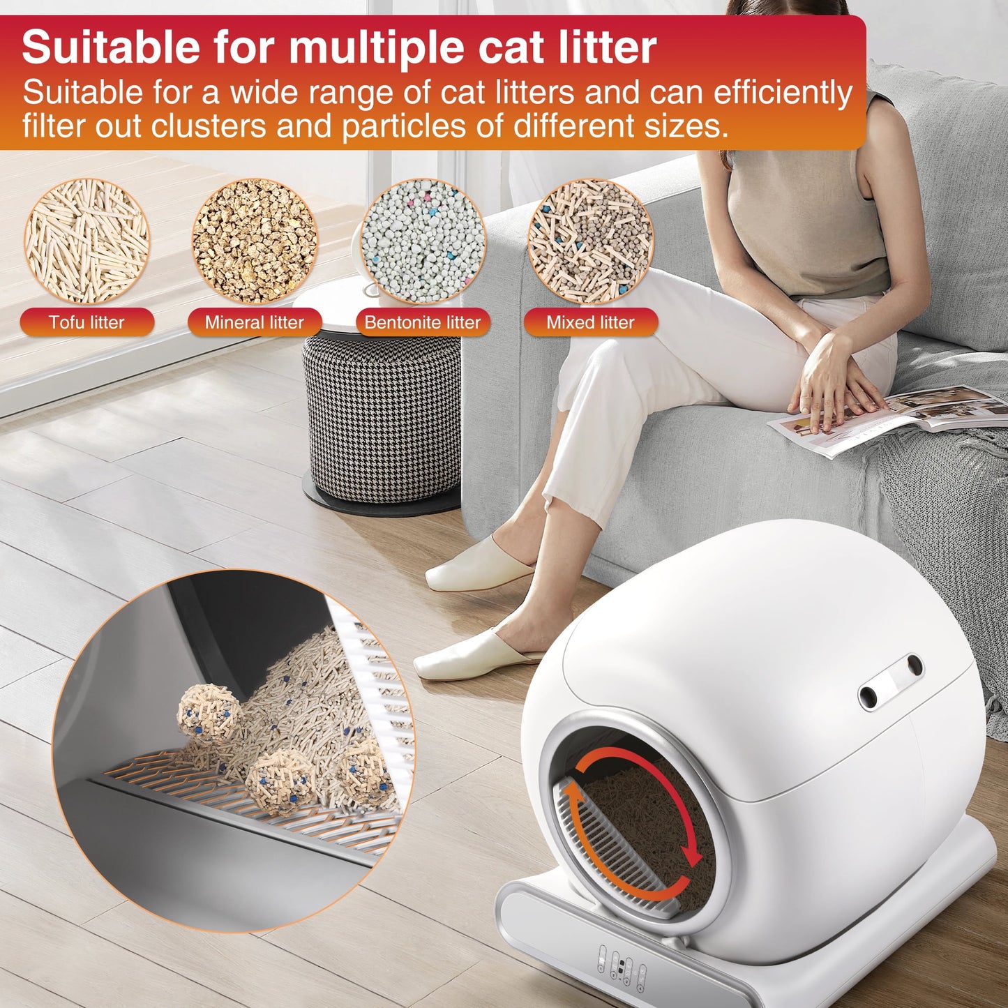 Automatic Cat Litter Box, Smart Self-Cleaning Odor Control Litter Box, Large Capacity Cat Litter Box for Multi Cat