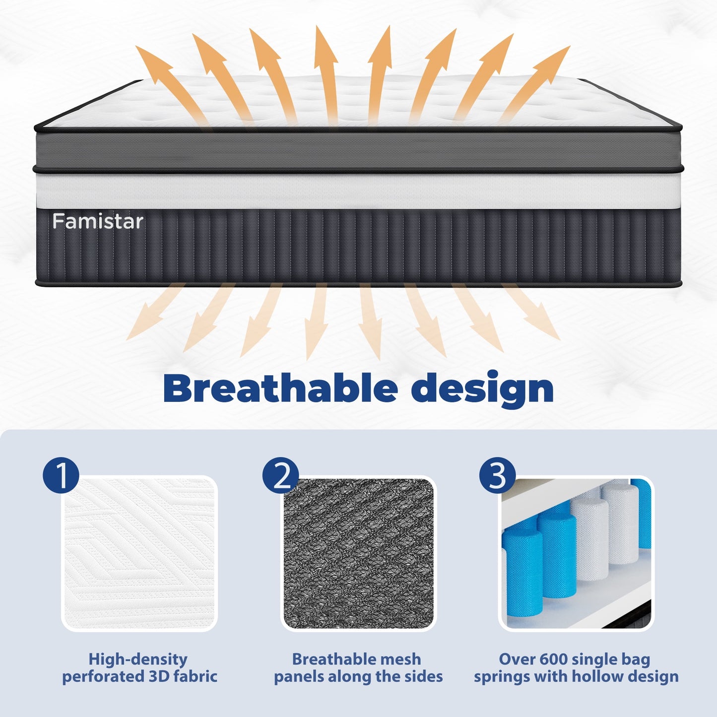 Queen Size Mattress, 14 Inch Memory Foam Hybrid Mattress in a Box, Breathable Bed Mattress