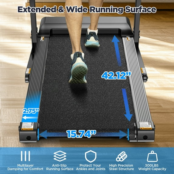 3HP Treadmill for Home, 300LBS Capacity Folding Treadmill w/ Incline, Virtual Run with APP Connection, 64+3+4 Program, 7.5MPH Portable Exercise Equipment for Jogging Walking