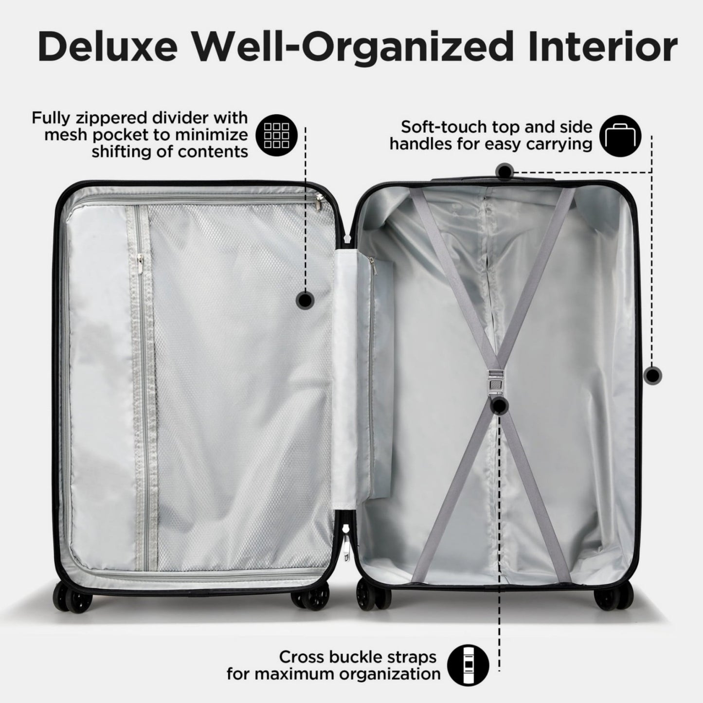 WNANEEZ 4 Pcs Hardside Luggage Sets, Lightweight Suitcase with Spinner Wheels,TSA Lock,14” Travel Case, 20" Carry-On Luggage, 24", 28" Checked Luggage, Black