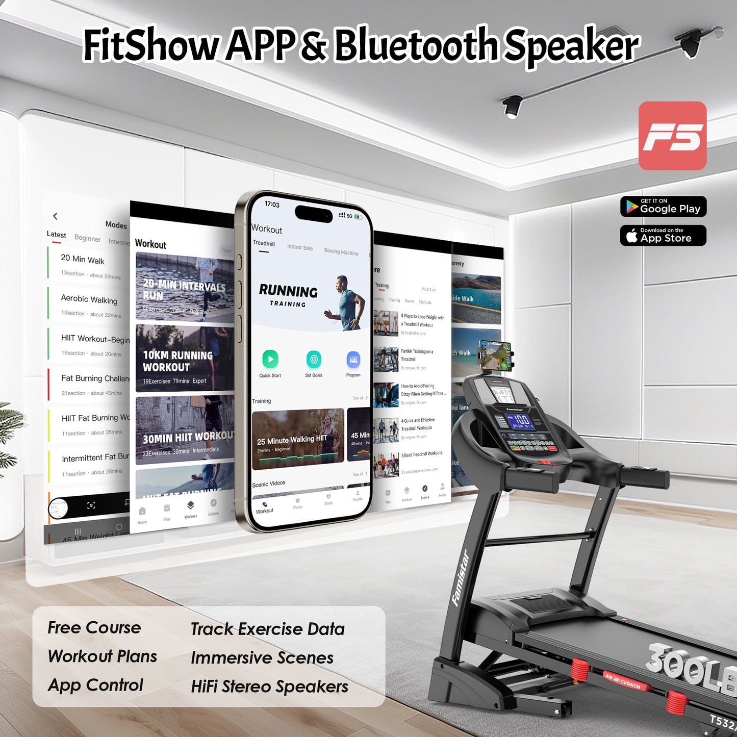 Qvamodo Treadmill with 15% Auto Incline for Home, Treadmill with 300lbs Capacity, Folding Treadmill with 18’’ Wide Belt, 4.5HP Brushless Motor, APP Control, 0.6-10MPH, 64Preprogram