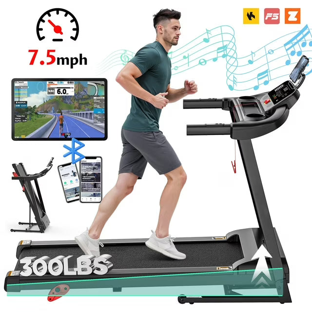 Folding Treadmill 300lbs Capacity for Home Gym, 2.75HP Silent Brushless Motor, Home Exercise Treadmill, Free APP Control, 64+3+3+1 Preset Programs, 3 Manual Levels