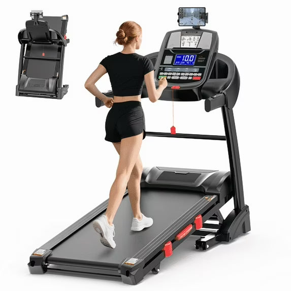 4.85HP Folding Treadmill with 15% Auto Incline –Treadmills for Home w/ 6+6 Shock Absorption, 300lb Capacity, 10MPH, Bluetooth App Control, LCD Display & Speakers – Home Gym Running Machine