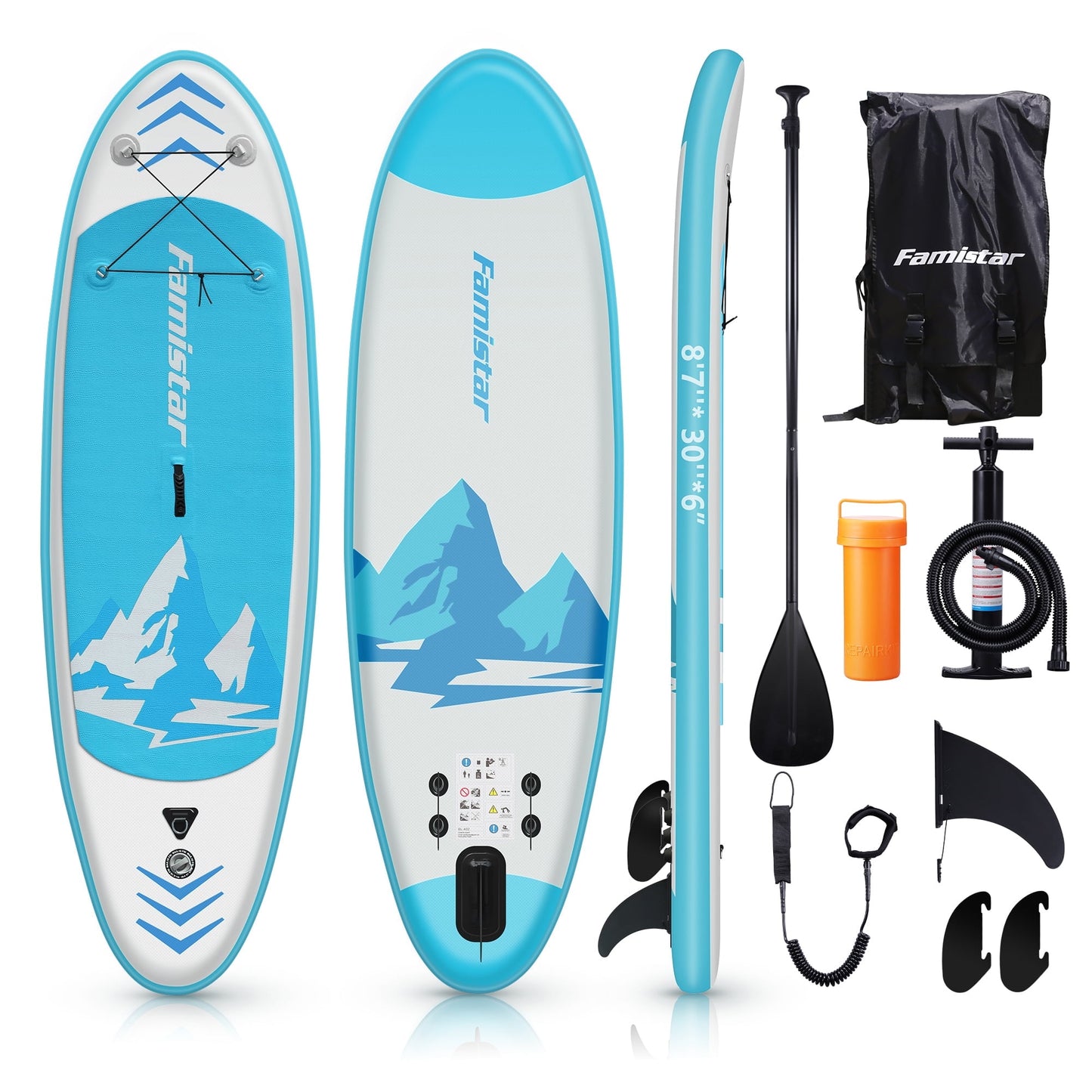 8'7" Inflatable Stand Up Paddle Board 6"Thick SUP w/ 3 Fins, Adjustable Paddle, Pump & Carrying Backpack