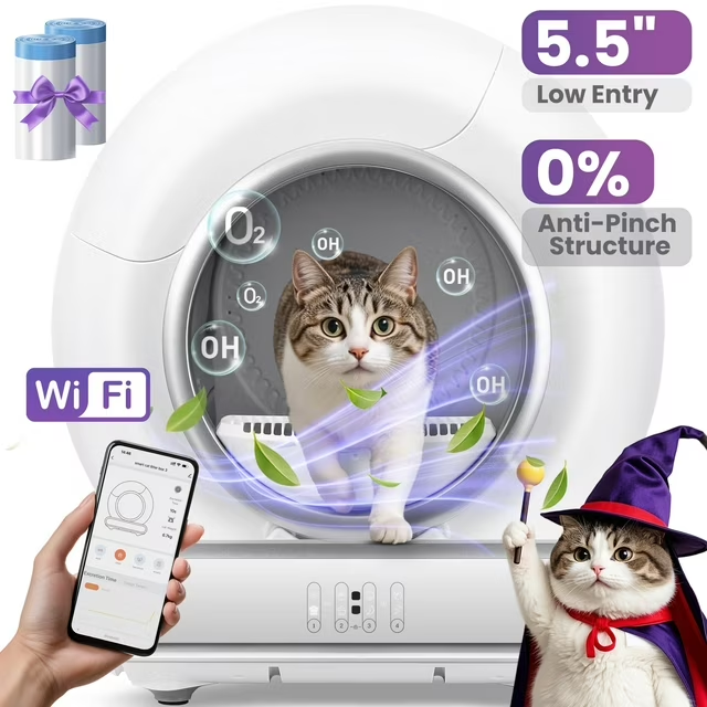 FaayFian Self Cleaning Litter Box, 65L+9L Large Automatic Litter Box with Wifi APP Control