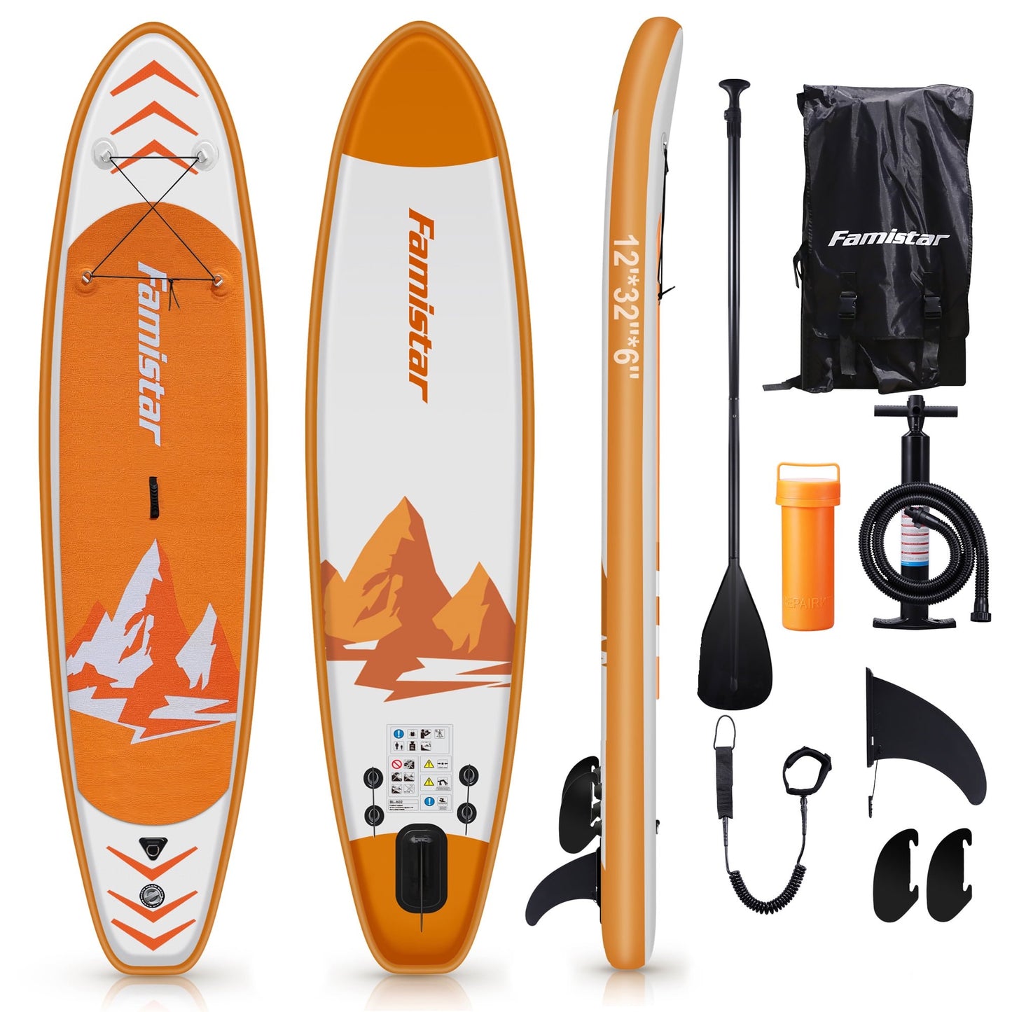 12' Inflatable Stand Up Paddle Board 6"Thick SUP w/ 3 Fins, Adjustable Paddle, Pump & Carrying Backpack