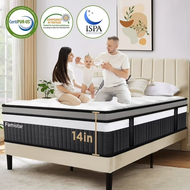 Queen Mattress in a Box, 14" Cooling Gel Memory Foam and Pocket Spring Hybrid Mattress, CertiPUR-US Certified