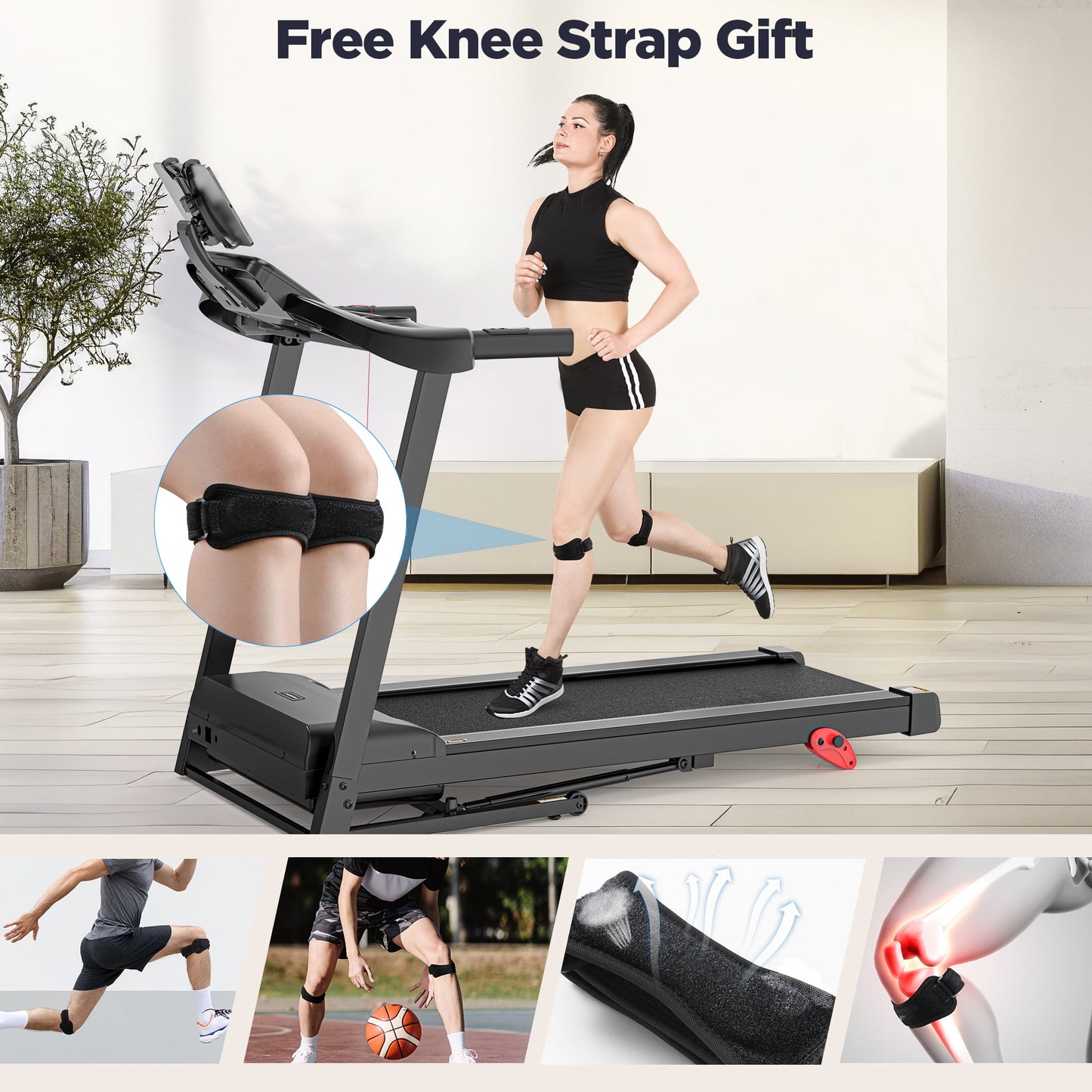 3HP Folding Treadmill with Incline for Home, 300LBS Capacity Portable Treadmill, Free Training Classes with APP, 64+3+3+1 Program, Air damping System, 7.5MPH Jogging Walking Exercise Machine