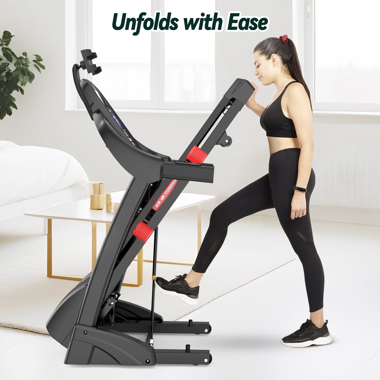 FaayFian Treadmills for Home, 4.75HP Quiet Brushless Folding Treadmill with Auto Incline, Dual Cushion System,Treadmill 300lb Capacity w/Holder for Cup & Phone, 64+3+3+1 Programs, Knee Gift