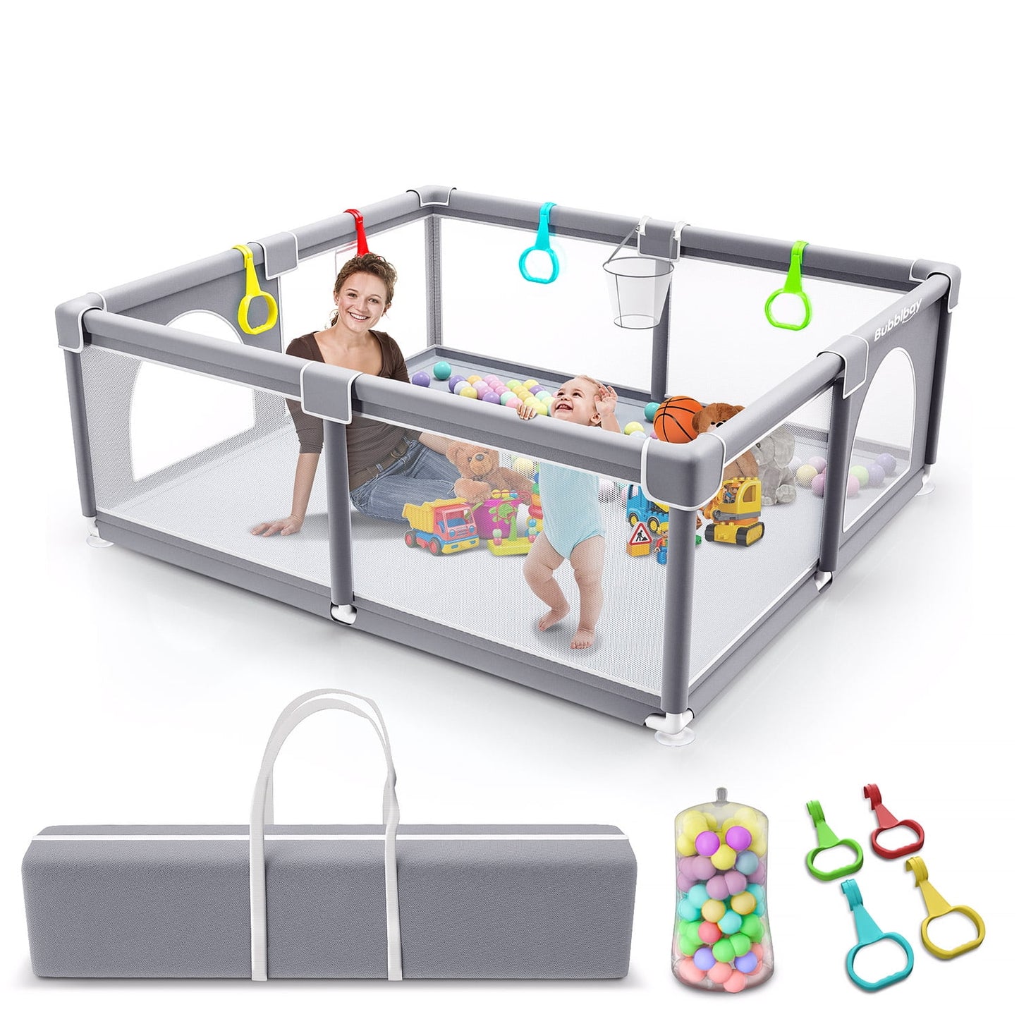 Baby Playpen, Bubblbay 71x59" Extra Large Playpen for Toddlers with Ocean Balls, Portable Playpen for Babies, Indoor & Outdoor Kids Activity Play Yard with Gate