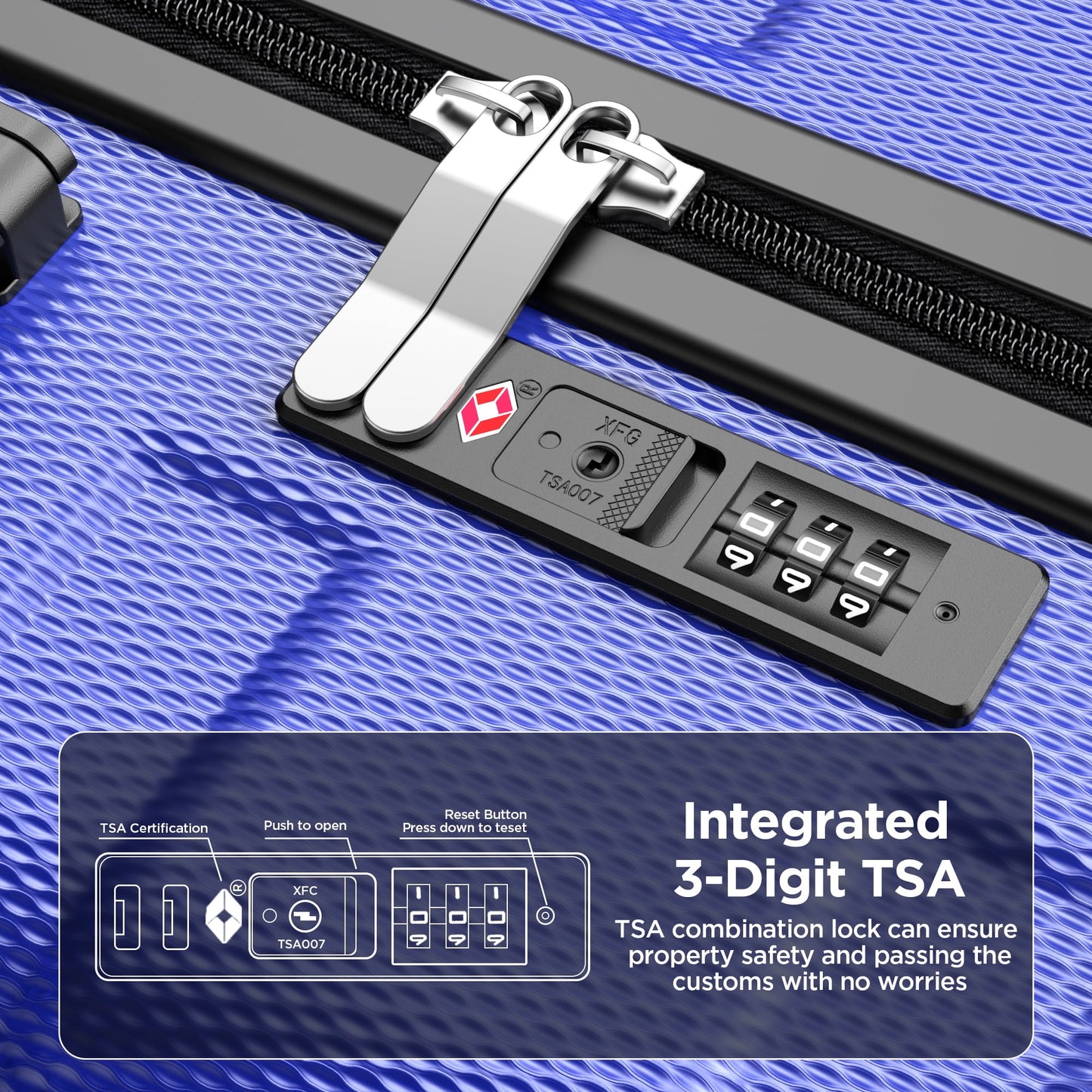 MAJUNES 4 Pcs Luggage Sets, ABS Hardshell Suitcase w/ Dual 360° Spinner Wheels & TSA Lock, Lightweight Durable Hardside Carry on Luggage for Travel, Deep Blue