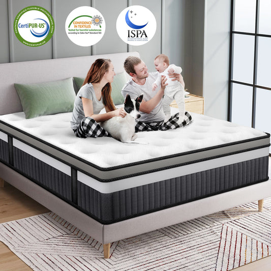 FaayFian King Mattress, 14 Inch Gel Memory Foam Matrress in a Box, Individual Pocket Spring for Motion Isolation, Medium Firm