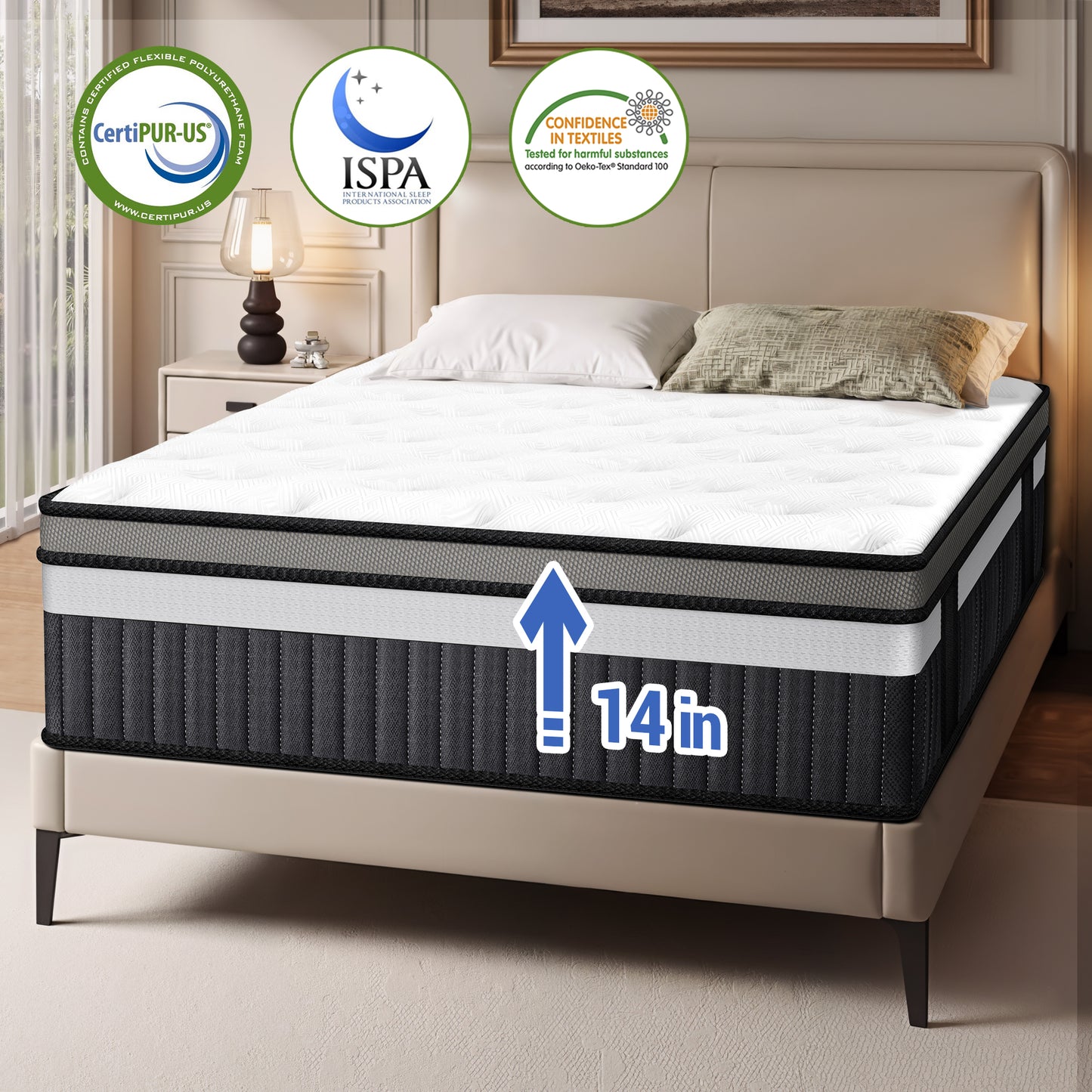 Queen Size Mattress, 14" Medium Firm Spring Hybrid Mattress In a Box,Motion Isolation, Memory Foam Mattress for Cool Sleep, Pressure Relief, Easy Shipping Compressed Mattress