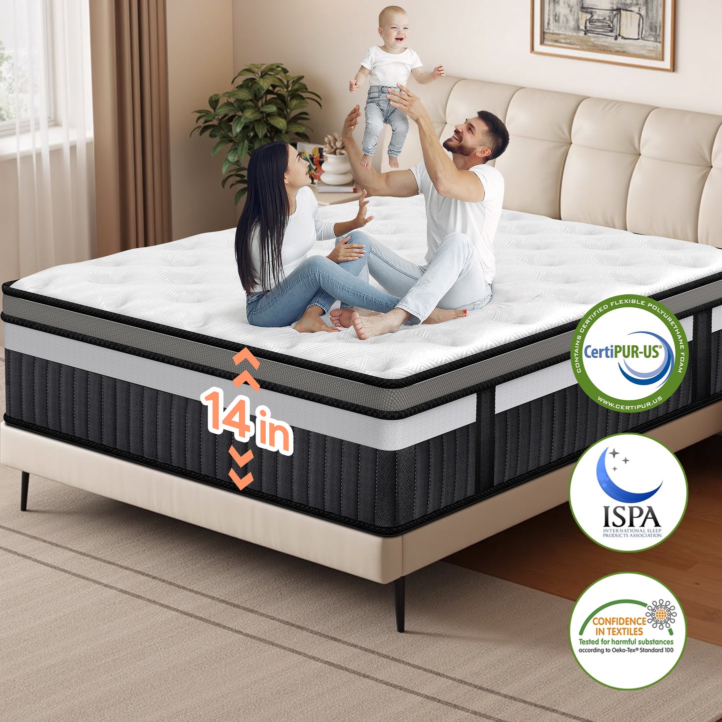 King Size Mattress,14 Inch King Mattress in a Box, Gel Memory Foam Mattresses for Cooling Night Sleep, Comfort Support and Pressure Relief, CertiPUR-US Certified