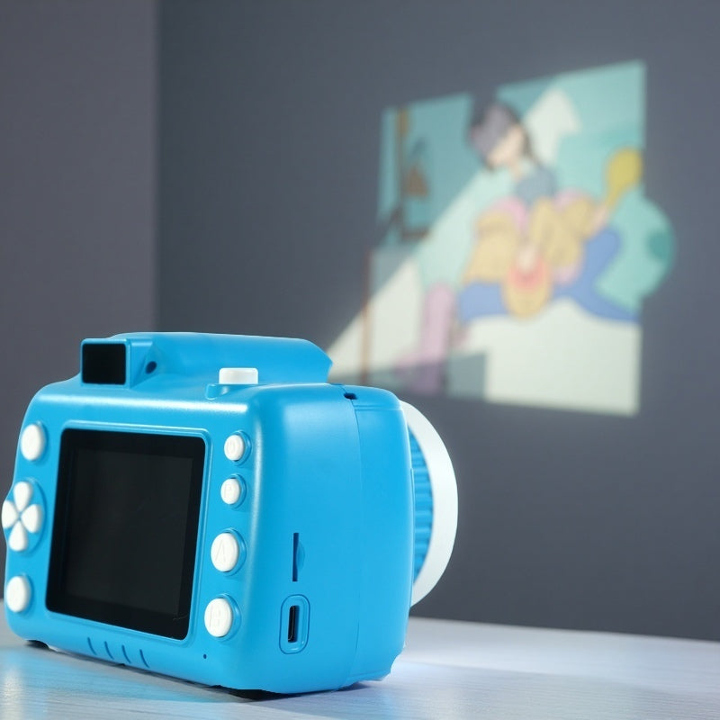 Kids Projection Camera with 2.8" Dual Display, One-Touch Photo and Projection, 6000mAh Battery, AI Editing, Educational Content, Eye-Care Projection, Portable Design, Available in Blue