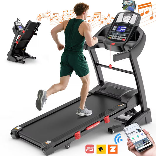 4.75HP Folding Treadmill with 300lbs Capacity, 71 Programs Treadmill with 15 Auto Incline for Home, 10MPH Speed, Silent Brushless Motor, Bluetooth & HiFi Stereo Speakers