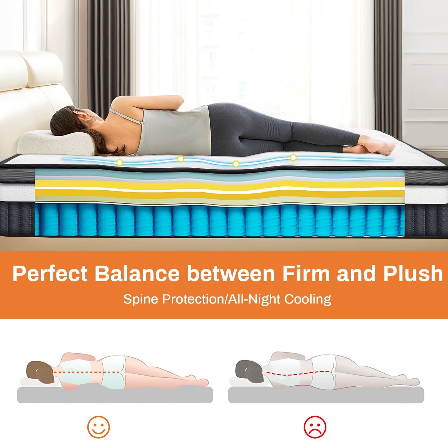 14 Inch King Size Mattress, Hybrid Gel Foam Mattress in a Box, Medium Firm with Cooling Gel