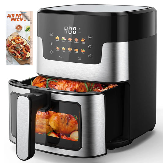 WNANEEZ 10-in-1 Air Fryer Oven, 7.5Qt Multifunction Air Fryer with Digital LED Touch Screen,10 Preset Cooking, Dishwasher-Safe Basket, 95% Less Oil, Nonstick Dishwasher-Safe Basket, 100Pcs Liner