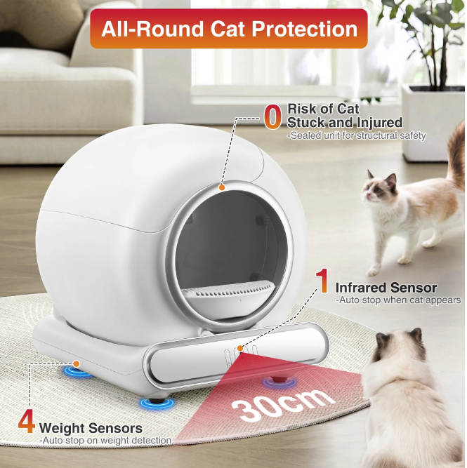 MAJUNES  Self-Cleaning Cat Litter Box for Multiple Cats, Automatic 65 L Capacity with WiFi APP Control, Health Monitoring, Odor Control, Quiet Operation, Includes 2 Liner Rolls, Easy Setup