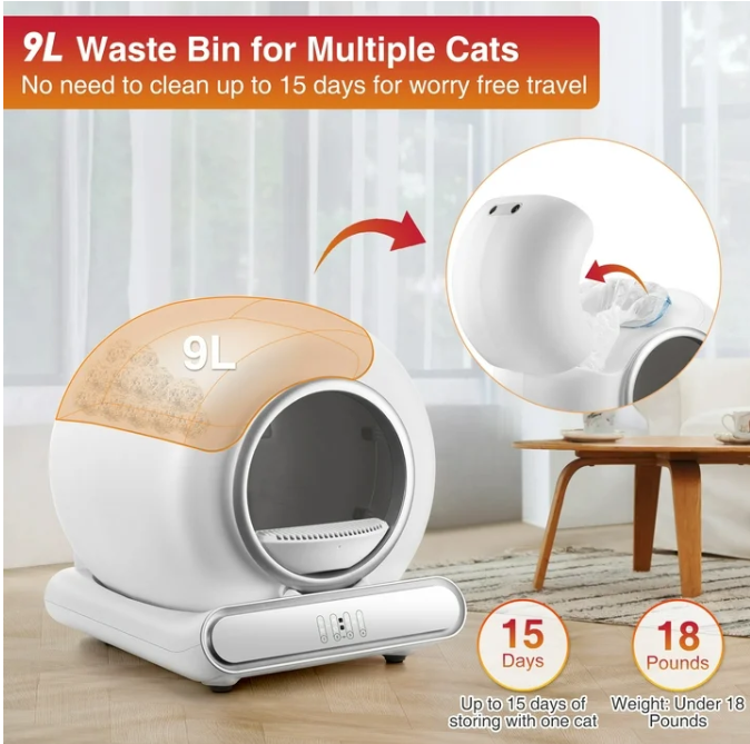 MAJUNES  Self-Cleaning Cat Litter Box for Multiple Cats, Automatic 65 L Capacity with WiFi APP Control, Health Monitoring, Odor Control, Quiet Operation, Includes 2 Liner Rolls, Easy Setup