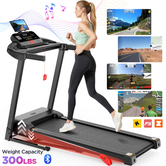 Treadmill for Home with Incline, Folding Treadmill 300lbs Capacity, 0.6-7.5MPH, APP Control, Shock Absorption, 64+3+3+1 Program, Home&Office