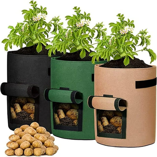 10 Gallon 3 Pack Potato Grow Bags, Grow Bags Garden Container Heavy Duty Aeration Fabric Pots