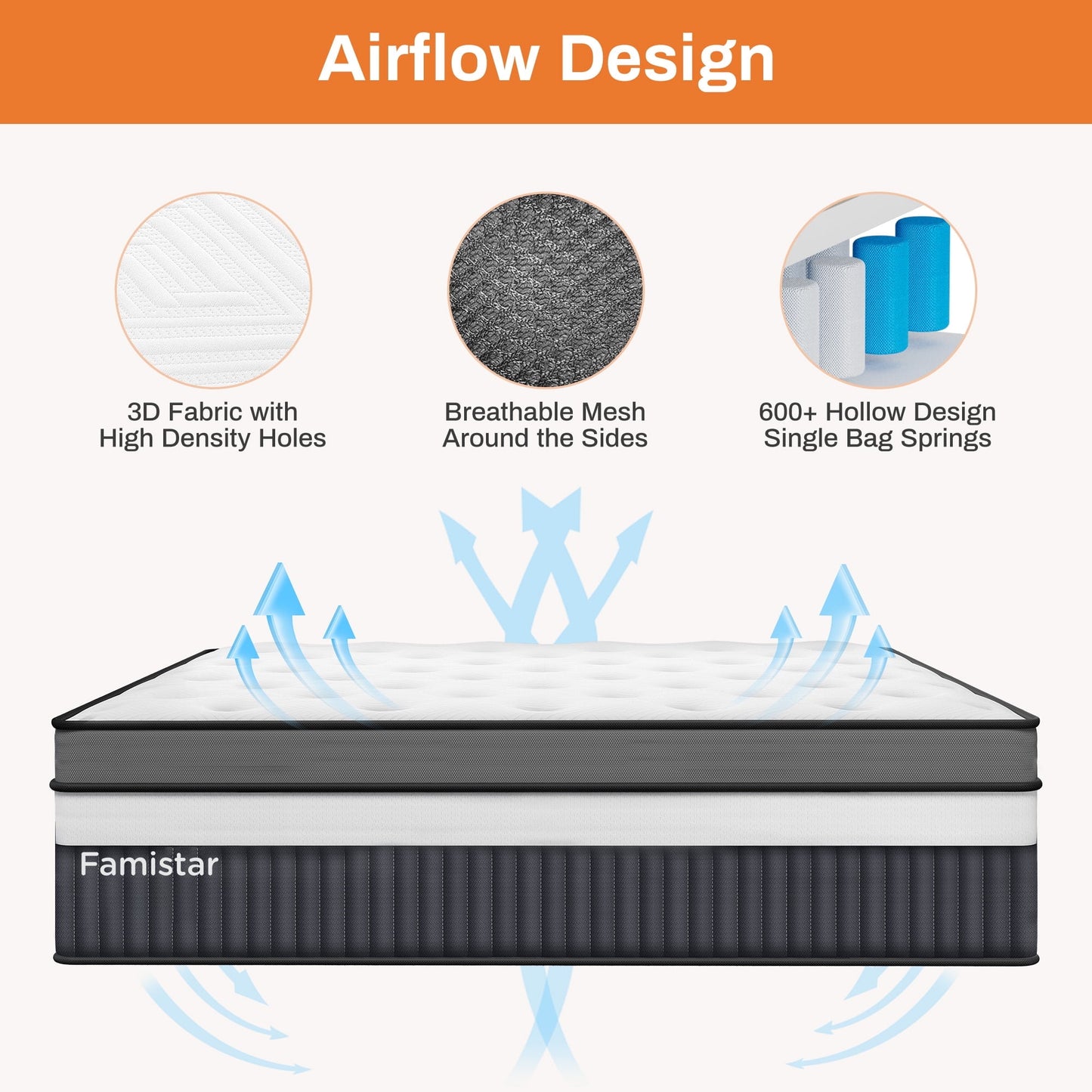 Campmoy King Mattress, 14 Inch Gel Memory Foam Hybrid Mattress in a Box, Cooling & Breathable Design