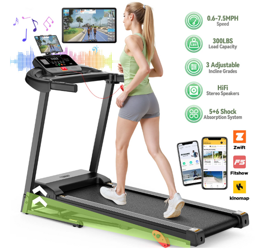 Treadmill with ipad holder, Manual Incline Treadmill 300lbs Capacity for Home, 2.5HP Folding Treadmill, APP Control, Shock Absorption, Home&Office